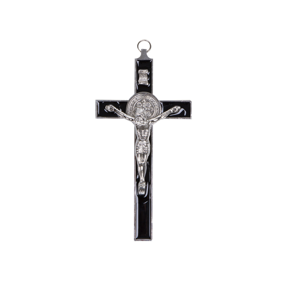 Metal St Benedict Wall Crucifix - Black (25cm)