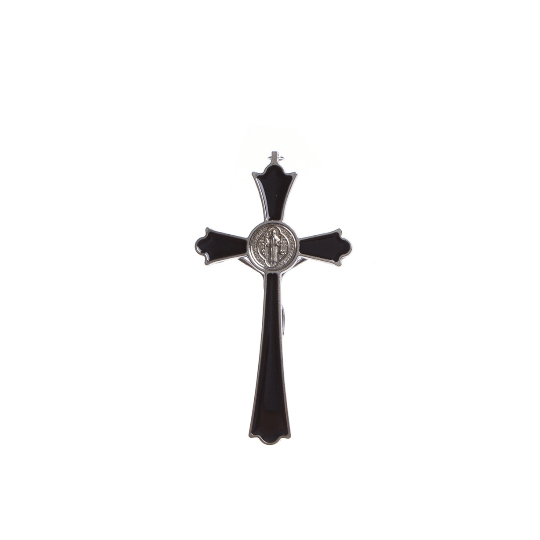 Metal St Benedict Wall Crucifix - 20cm (Black/Blue/Red)