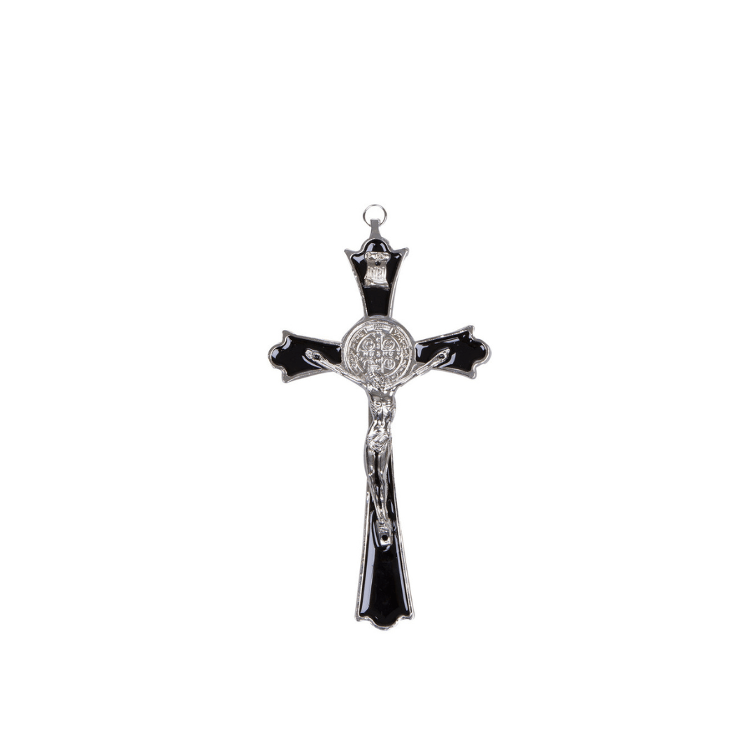 Metal St Benedict Wall Crucifix - 20cm (Black/Blue/Red)