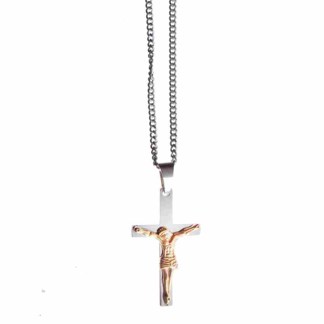 Stainless Steel Crucifix/Chain - Gold plated - Design B