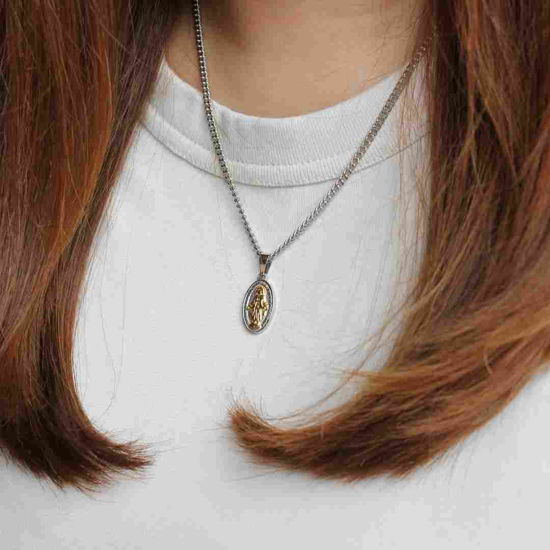 Stainless Steel Miraculous Medal/Chain set- 1.5cm /2.5cm (Gold plated)