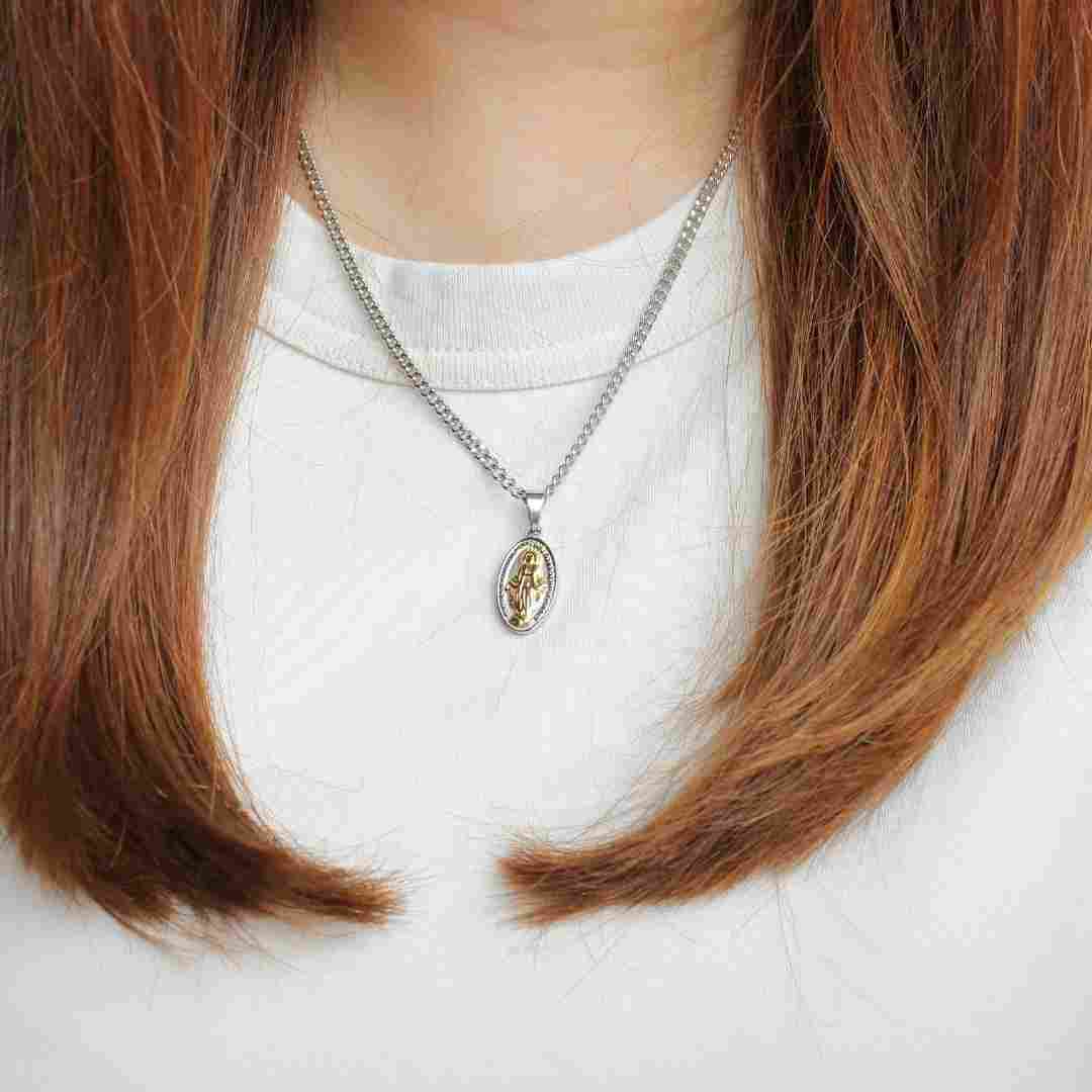 Stainless Steel Miraculous Medal/Chain set- 1.5cm /2.5cm (Gold plated)