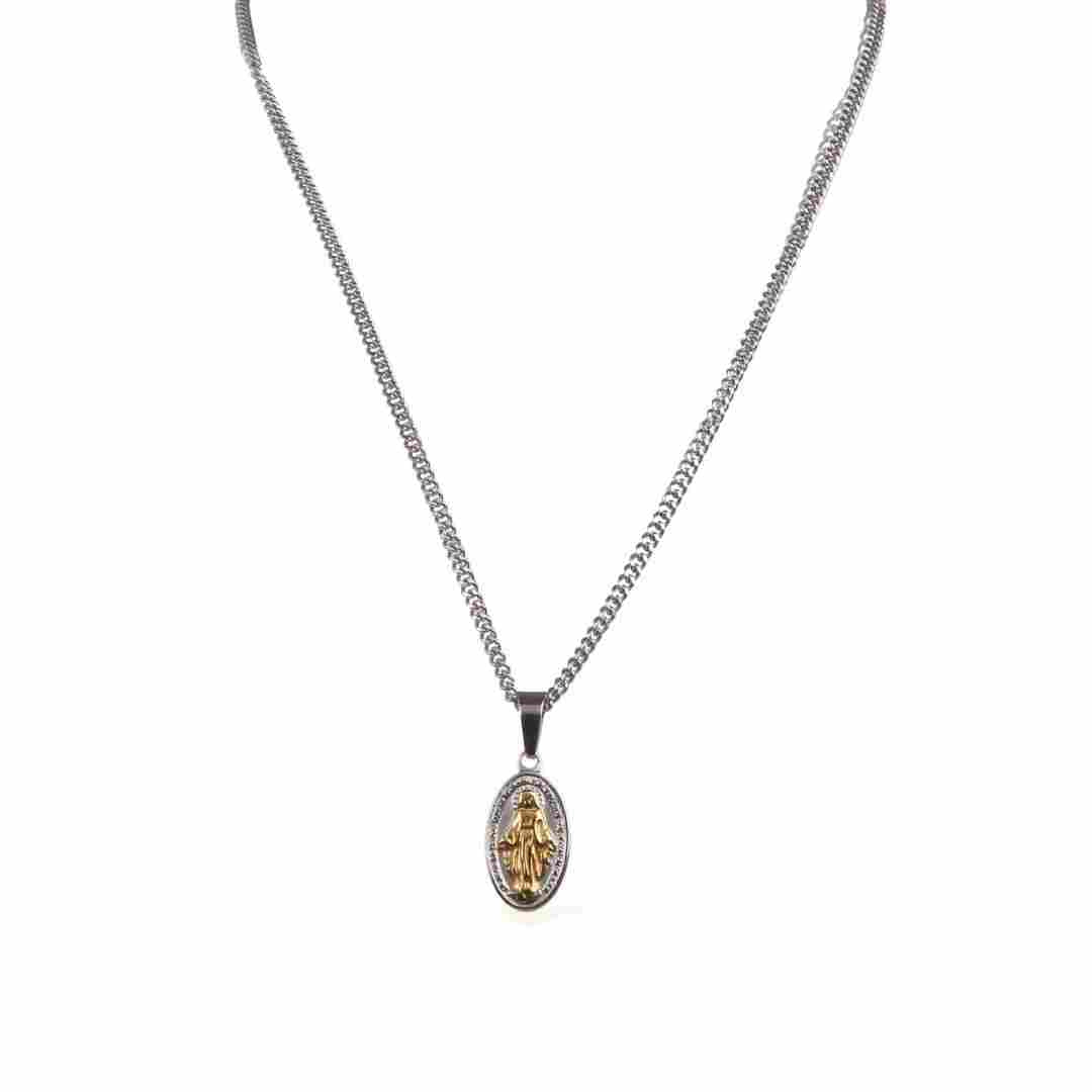 Stainless Steel Miraculous Medal/Chain set- 1.5cm /2.5cm (Gold plated)