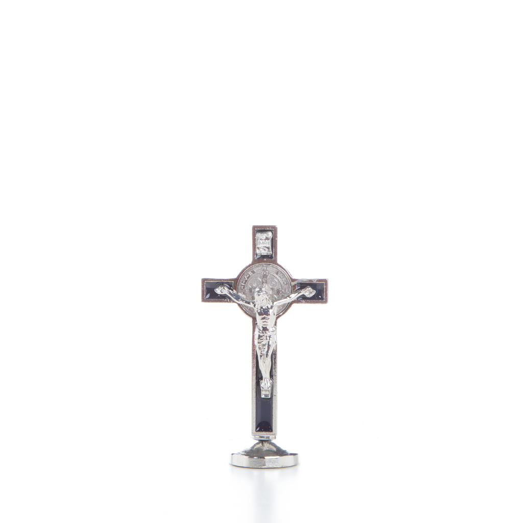 Metal St Benedict Standing Crucifix -10cm (Red/Blue/Green/Black)