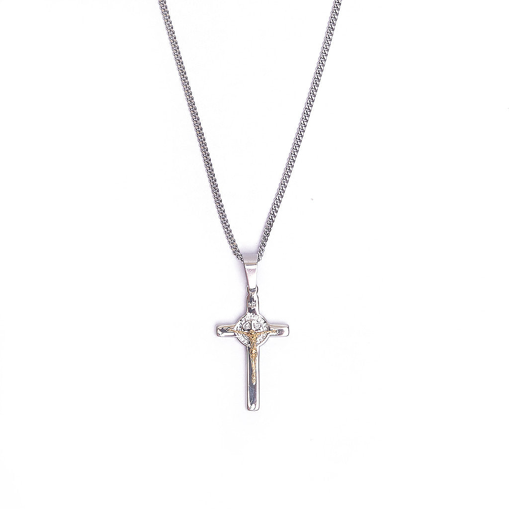 Stainless Steel St Benedict Crucifix/Chain - gold corpus