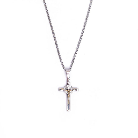 Stainless Steel St Benedict Crucifix/Chain - gold corpus