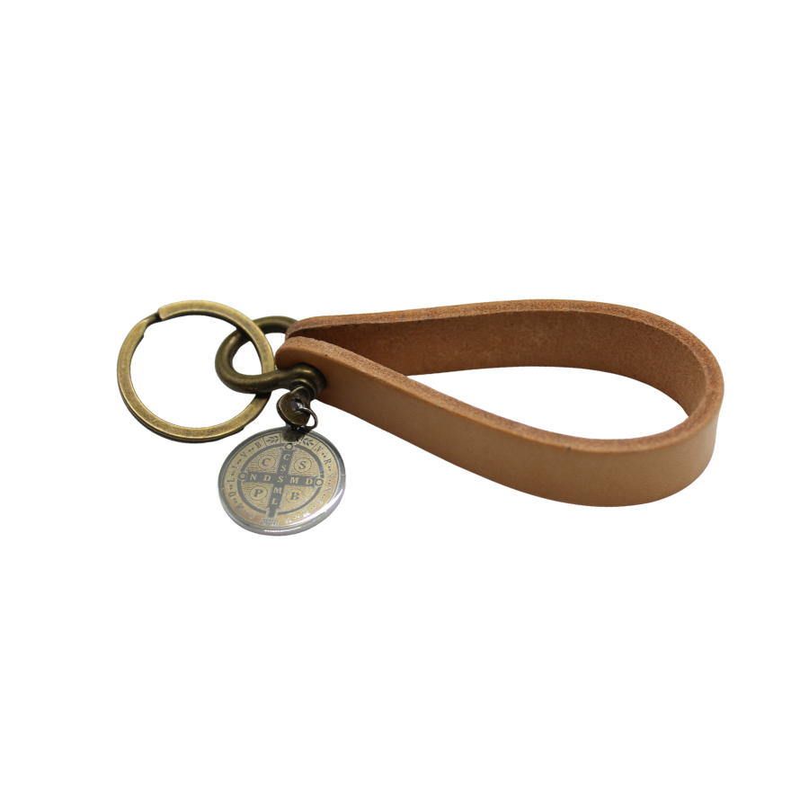 Pocket Medal Prayer Kit - Leather U Shackle Keychain with St Benedict Medal - Black/Brown/Tan