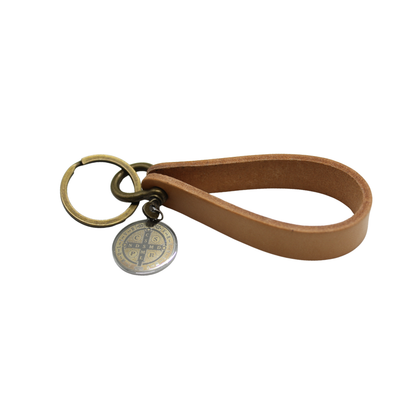 Pocket Medal Prayer Kit - Leather U Shackle Keychain with St Benedict Medal - Black/Brown/Tan