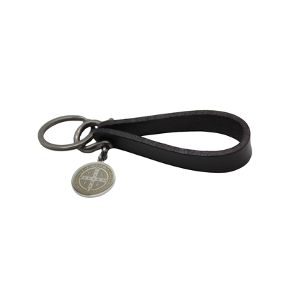 Pocket Medal Prayer Kit - Leather U Shackle Keychain with St Benedict Medal - Black/Brown/Tan