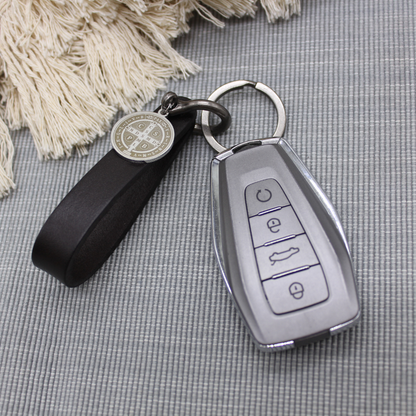 Pocket Medal Prayer Kit - Leather U Shackle Keychain with St Benedict Medal - Black/Brown/Tan