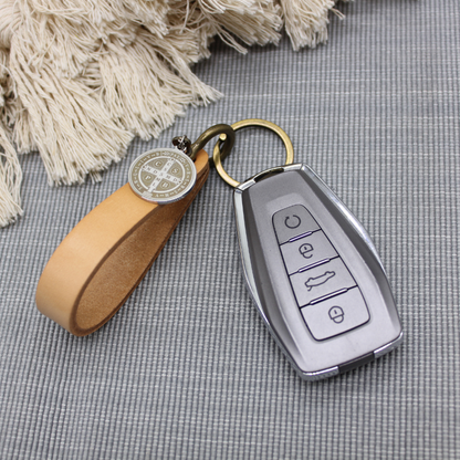 Pocket Medal Prayer Kit - Leather U Shackle Keychain with St Benedict Medal - Black/Brown/Tan