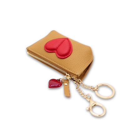 Leather Heart Rosary pouch With Zipper & Keychain - Brown/Black