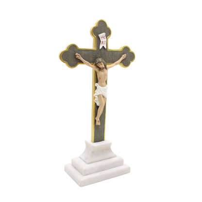 Polystone  hand painted Vitoria table crucifix - 35cm