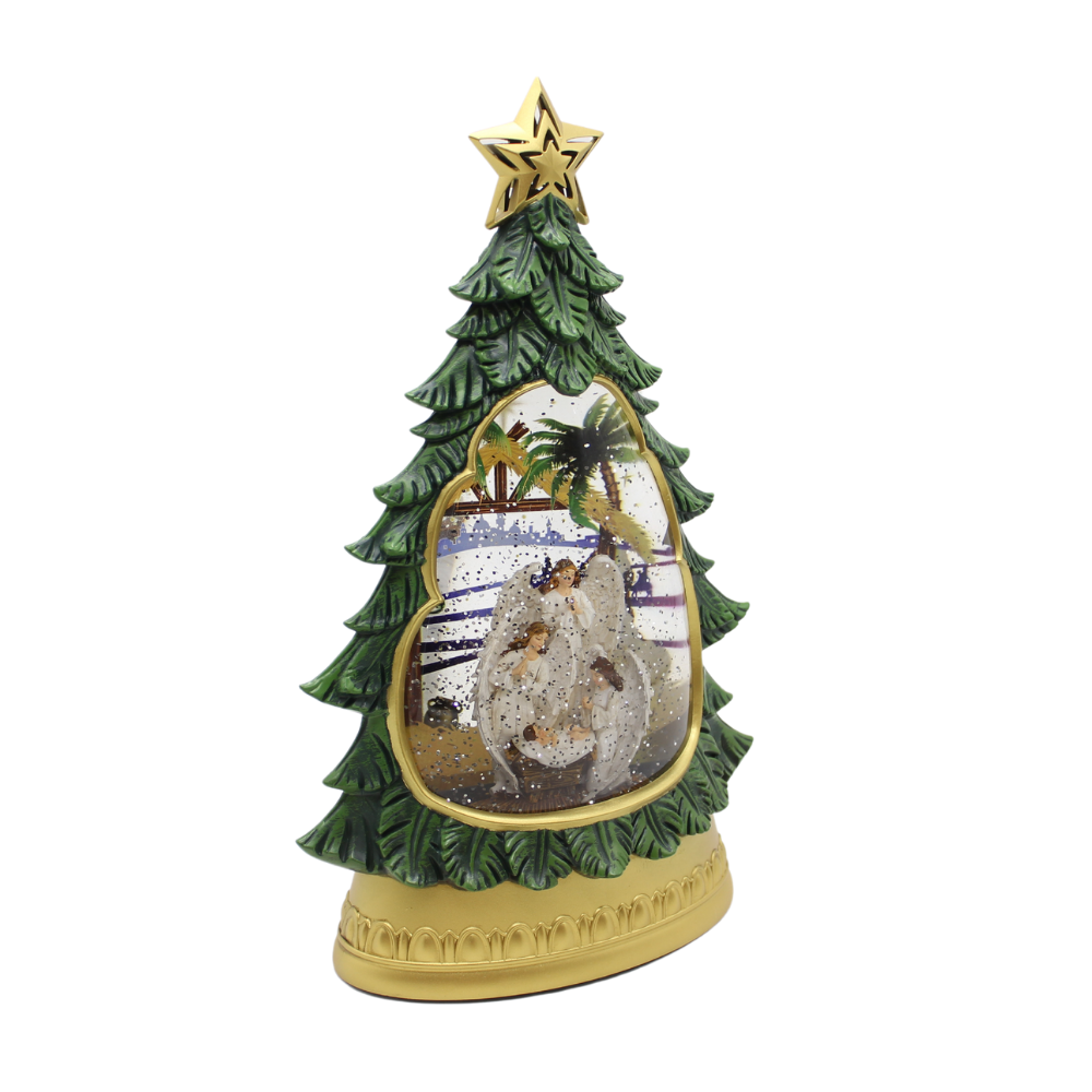 Angels & Baby Jesus in Christmas Tree Water Globe with Lights & Music