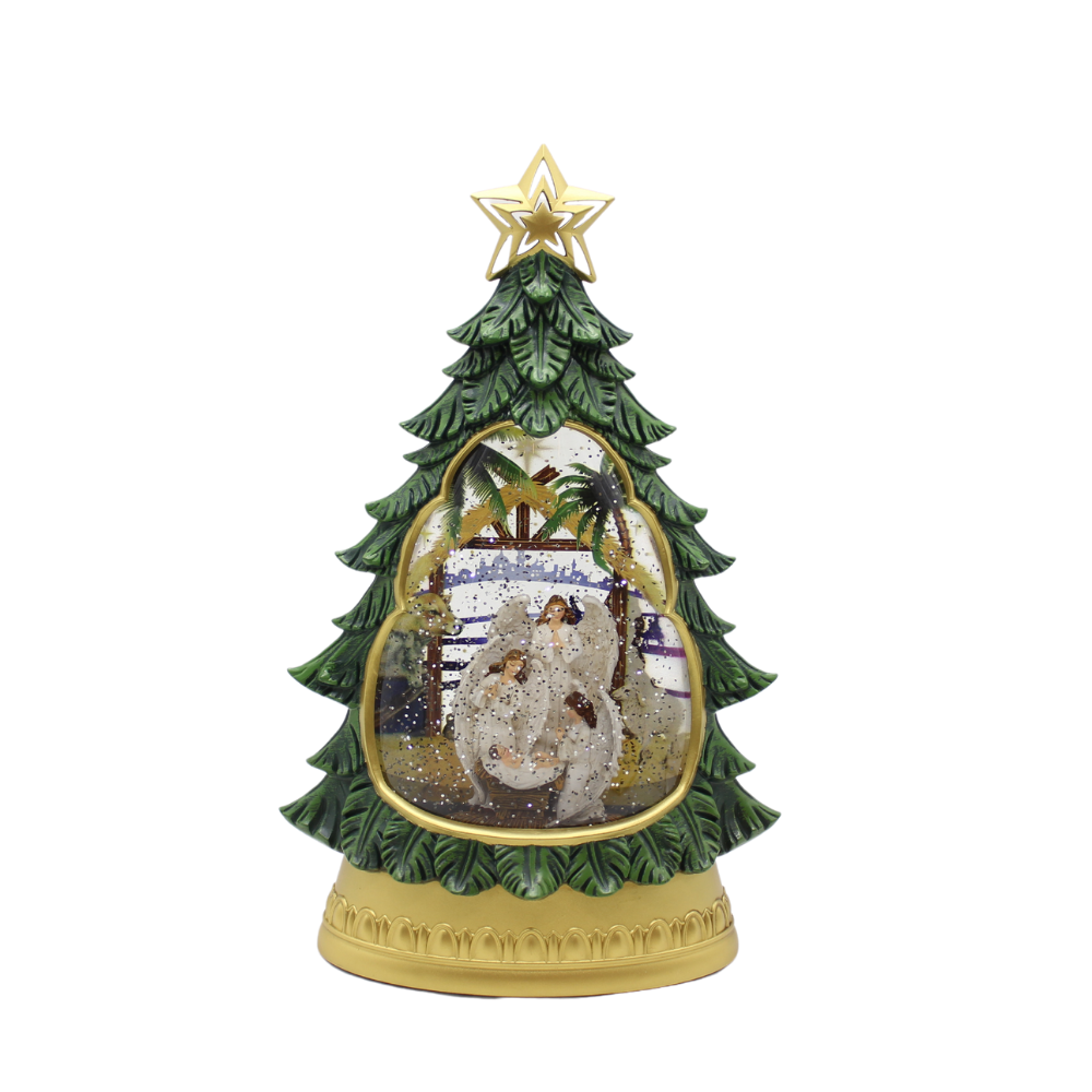 Angels & Baby Jesus in Christmas Tree Water Globe with Lights & Music