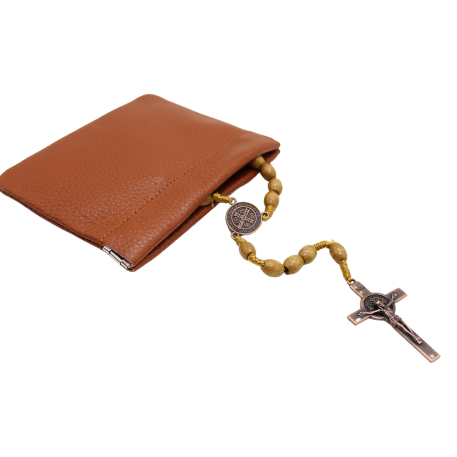 Leather Rosary pouch with Snap Top Closure - Black/Grey/Brown