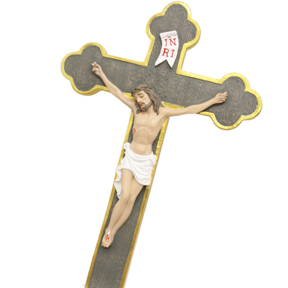 Polystone  hand painted Vitoria table crucifix - 35cm