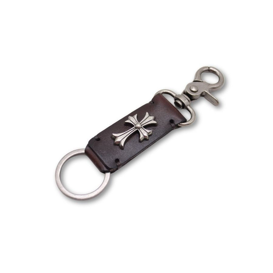 Leather Snaphook Keychain with Cross