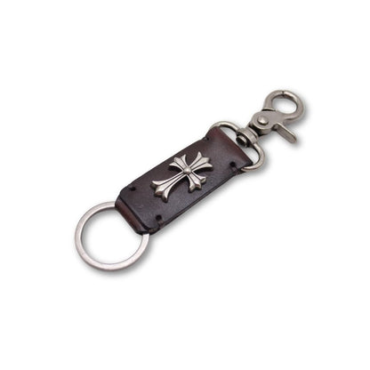 Leather Snaphook Keychain with Cross