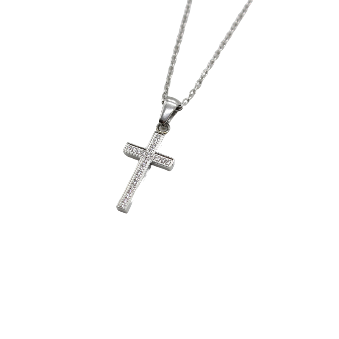 Stainless Steel Zircon Diamante Cross/Chain
