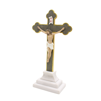 Polystone  hand painted Vitoria table crucifix - 35cm