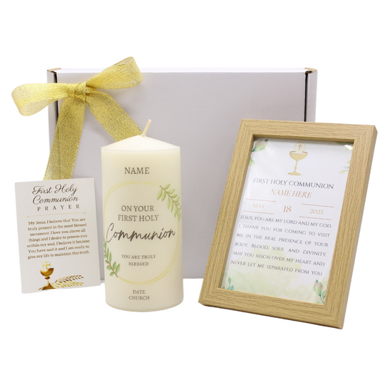 Holy Communion Gift Set 5 - Candle & Prayer Frame (With Name & Date Personalisation)
