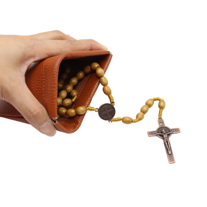 Leather Rosary pouch with Snap Top Closure - Black/Grey/Brown