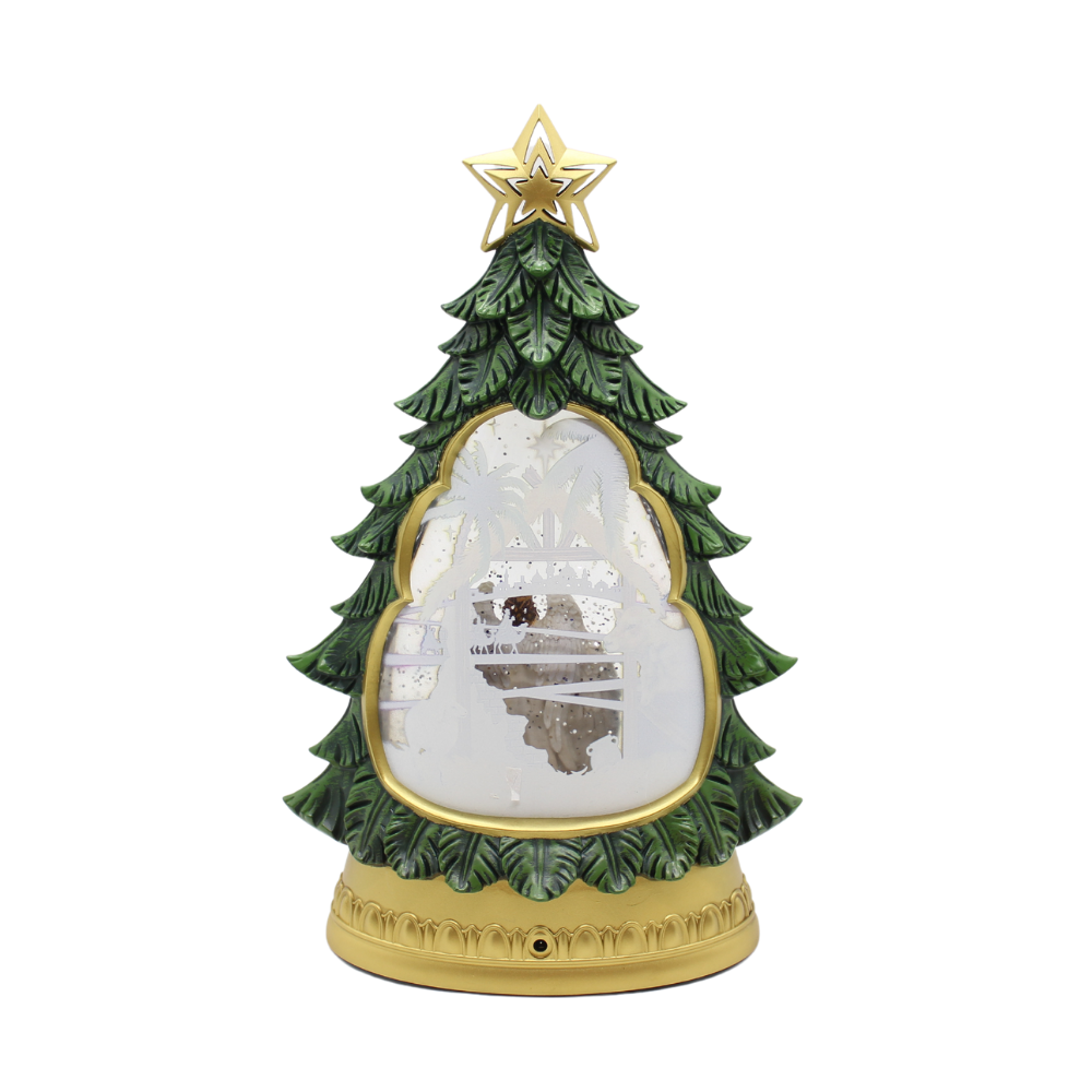 Angels & Baby Jesus in Christmas Tree Water Globe with Lights & Music