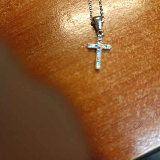 Stainless steel multi color diamante cross with chain
