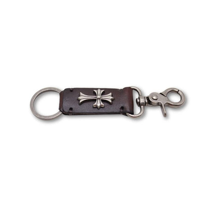 Leather Snaphook Keychain with Cross
