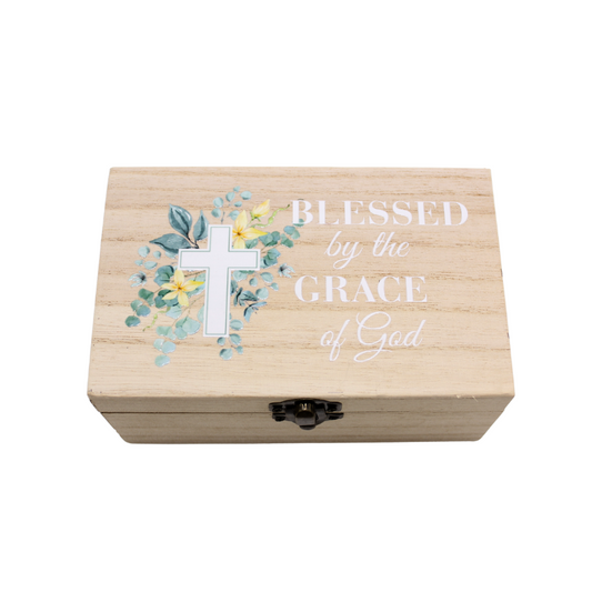 Wood Keepsake Box - Blessed by Grace of God