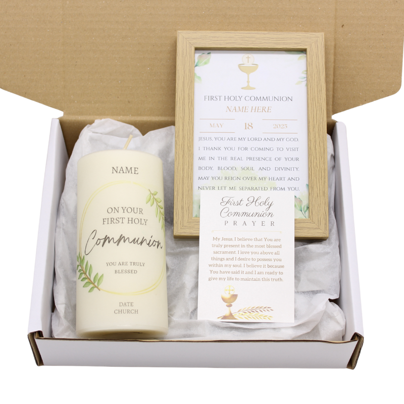 Holy Communion Gift Set 5 - Candle & Prayer Frame (With Name & Date Personalisation)