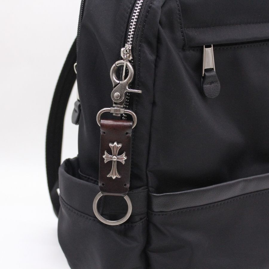Leather Snaphook Keychain with Cross