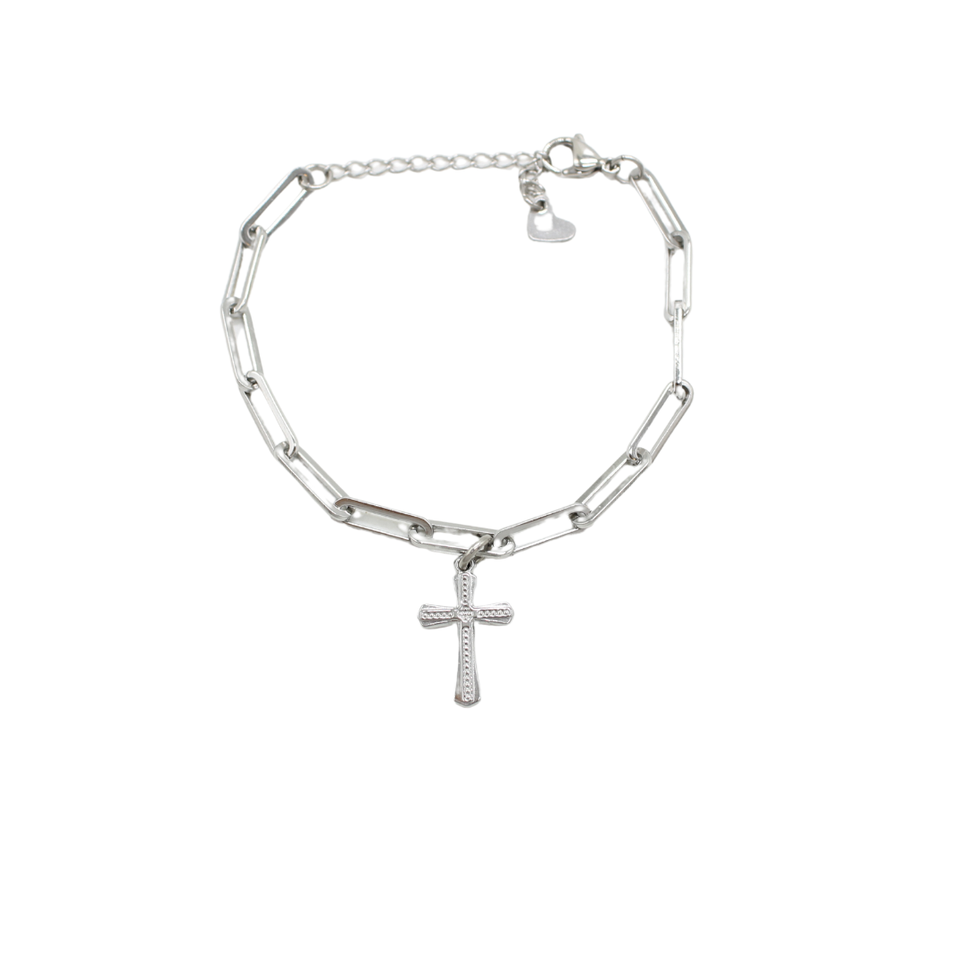 Stainless Steel Chain Link Bracelet with Cross