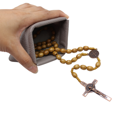 Leather Rosary pouch with Snap Top Closure - Black/Grey/Brown