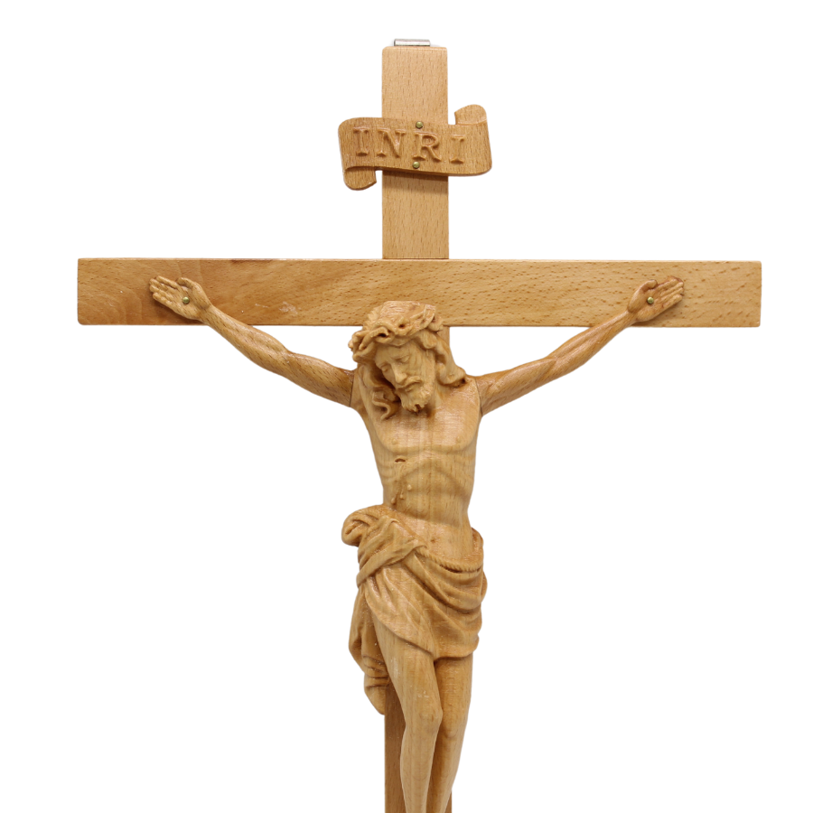 Wood Carved wall cross - 45cm