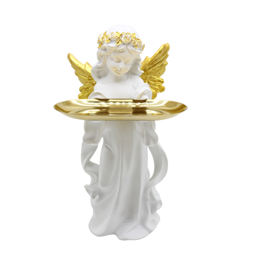 Polystone  Gold Angel with Gold Metal Plate - 32cm