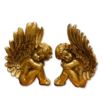 Polystone Gold Sitting Angel (Pair)