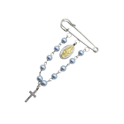 Baby Rosary Brooch/Miraculous Medal (Swaroski Pearl White/Pearl Pink)