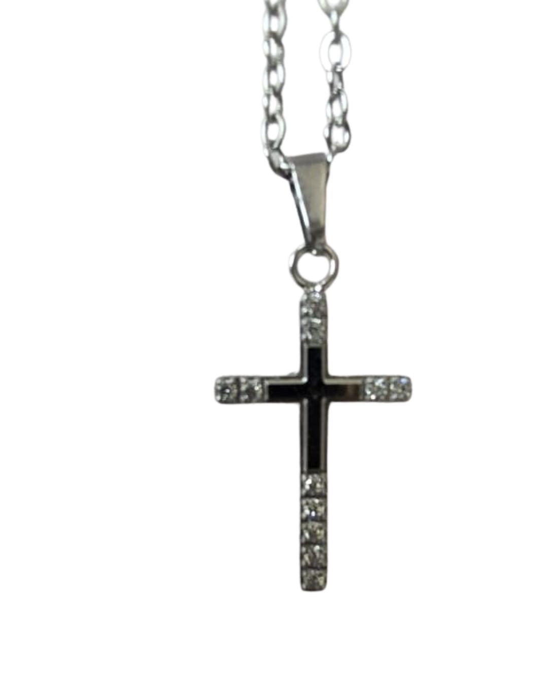 Stainless Steel Cubic Zirconia Diamante Cross /Chain 2cm