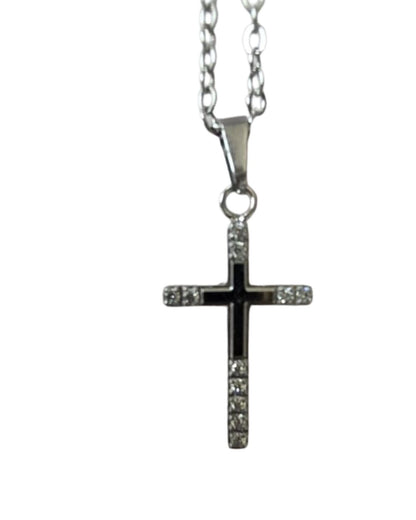 Stainless Steel Cubic Zirconia Diamante Cross /Chain 2cm