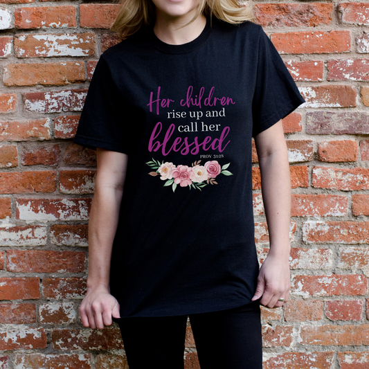 Her Children Rise Up & called her blessed T-shirt - White/Black/Maroon
