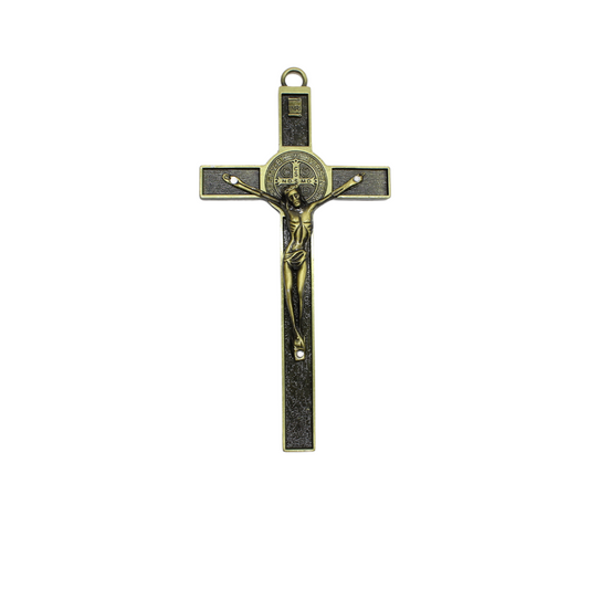 Metal St Benedict Wall Crucifix - 18cm (Brown/Bronze gold/Copper Red)