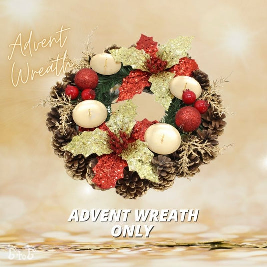 Christmas Advent Wreath 12" (Gold Red Poinsettas) - Wreath Only