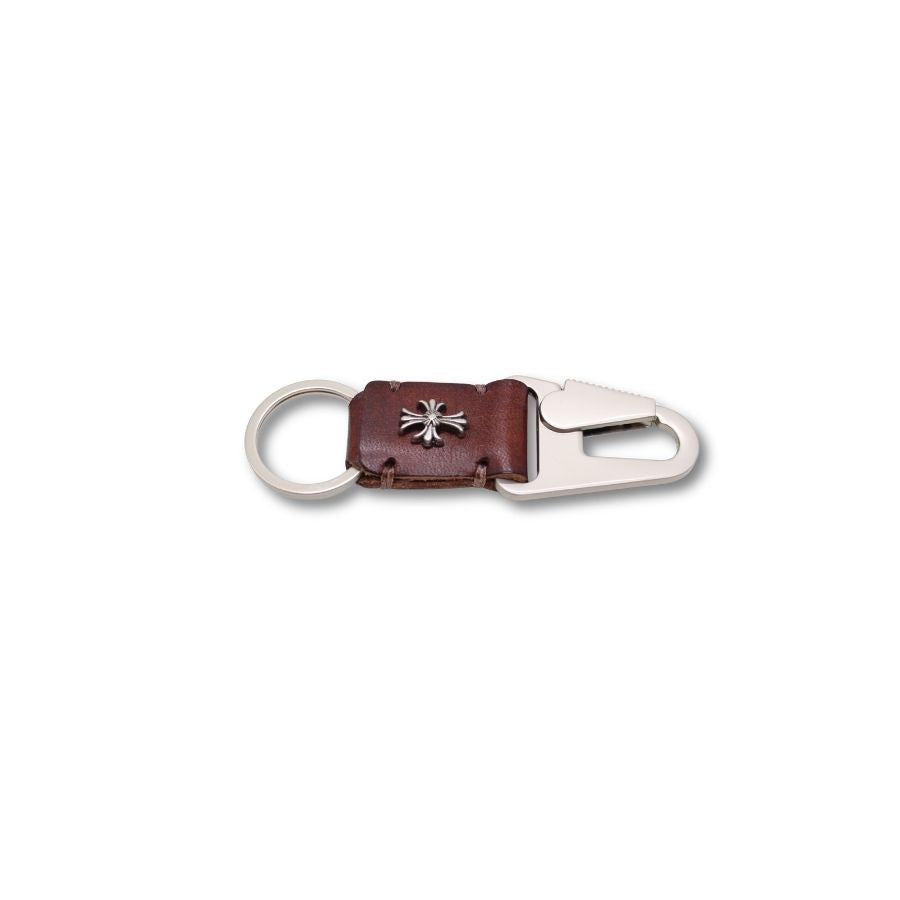Leather Snaphook Keychain with Cross - Black/Brown