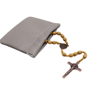 Leather Rosary pouch with Snap Top Closure - Black/Grey/Brown