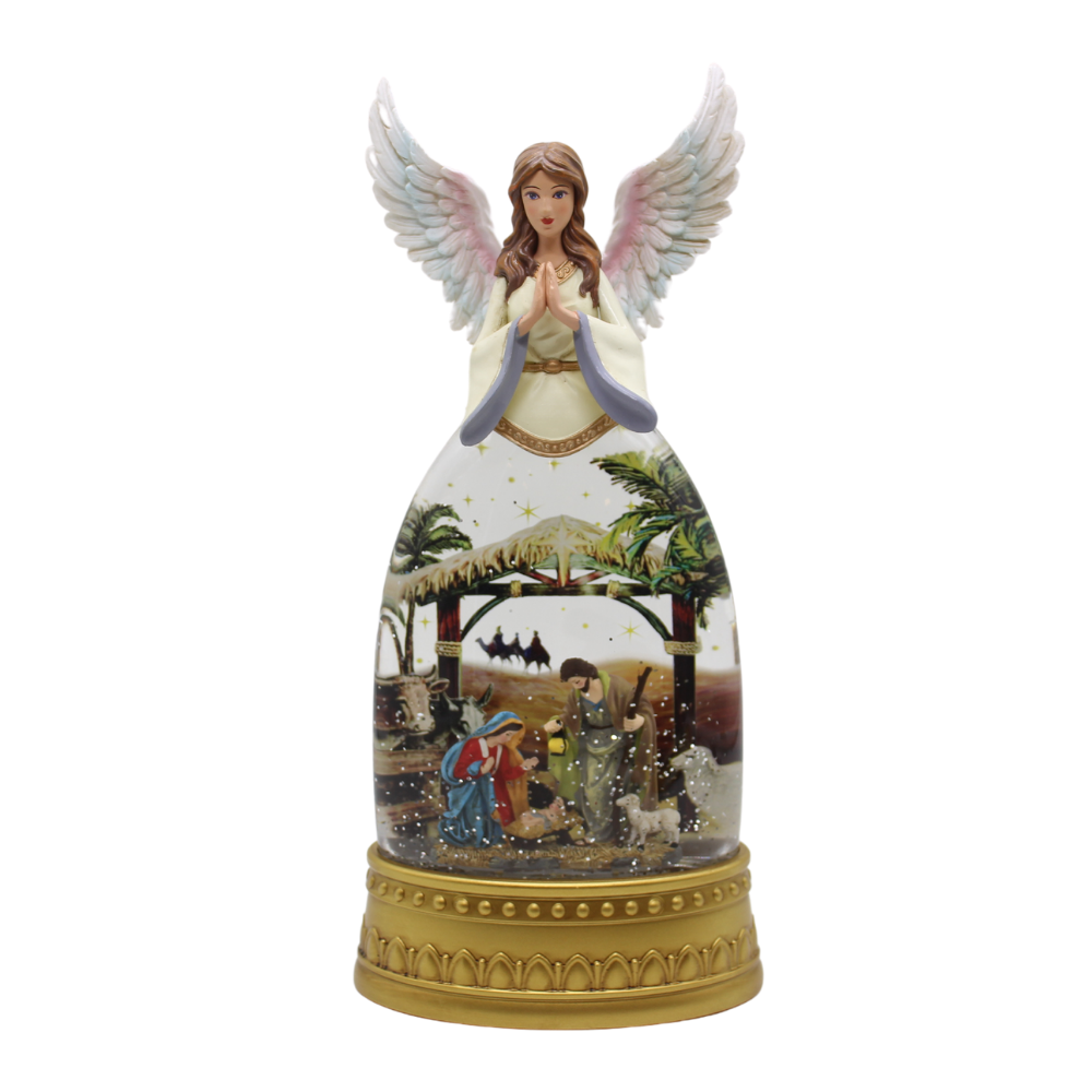 Christmas Illuminated Angel & Nativity Water Globe with Music Lantern