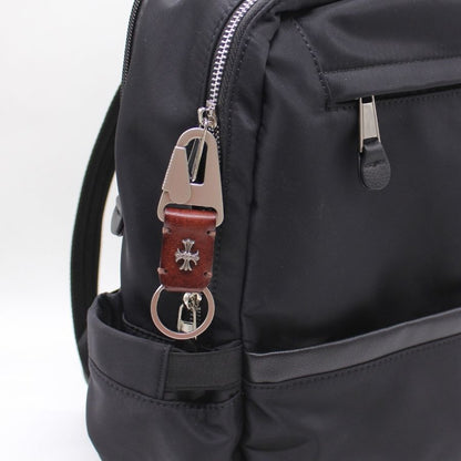 Leather Snaphook Keychain with Cross - Black/Brown