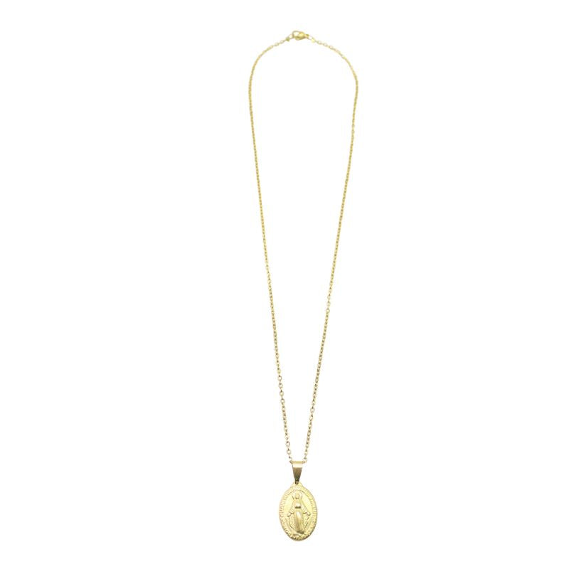Stainless Steel Miraculous Medal/Chain set (1.8cm) gold plated