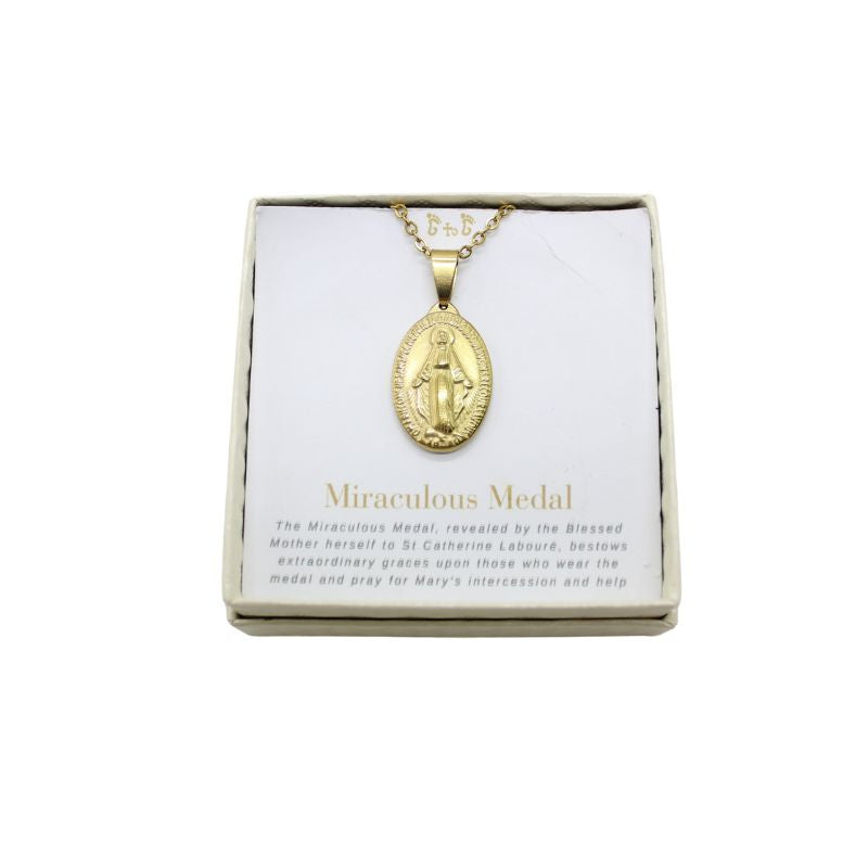 Stainless Steel Miraculous Medal/Chain set (1.8cm) gold plated